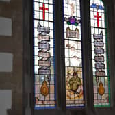 The stained glass window dedicated to the 1st Airborne Signals Regiment in Caythorpe.