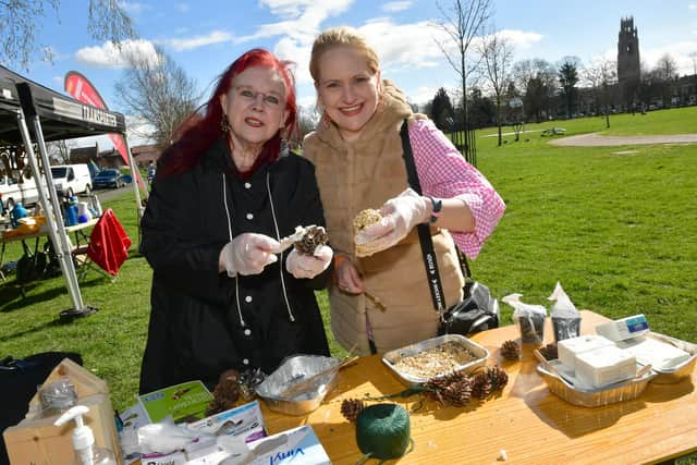 Shirley Bell and her daughter in law, Emily Bell of Swineshead, making pine cone bird feeders