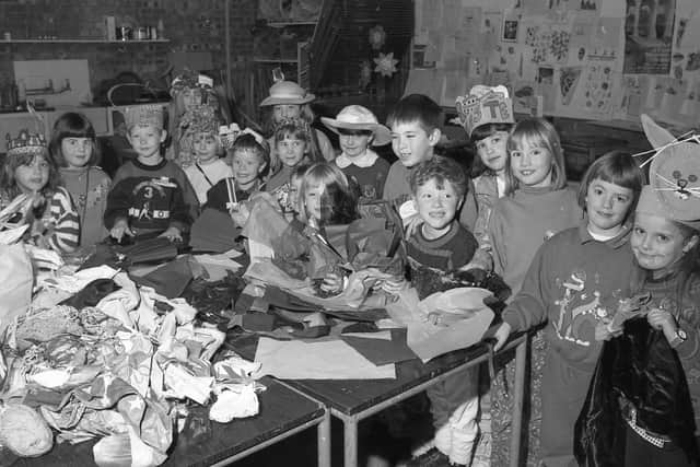 Here we see a group of youngsters taking part in an Easter bonnet craft session at Blackfriars Theatre, in Boston, in 1993.