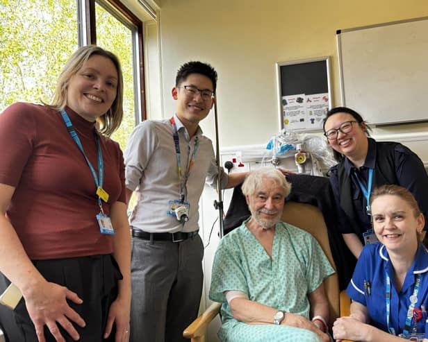 Patient Geoffrey Briggs with some of the OPAT team from Lincoln County Hospital.
