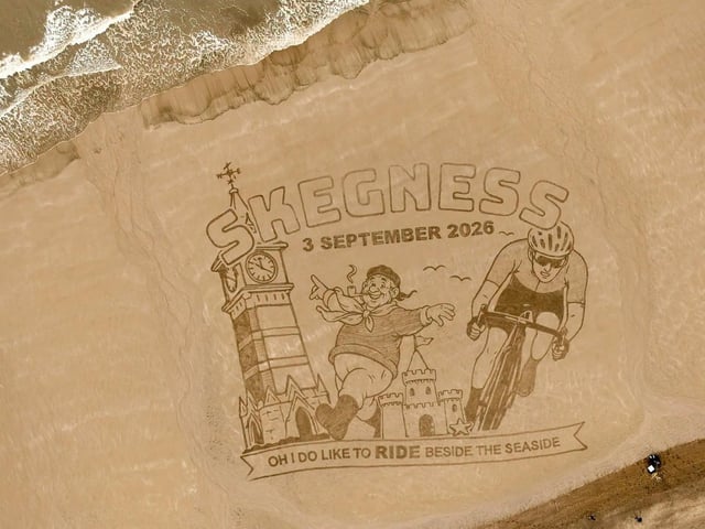 An impressive sand poster created on Skegness beach recently by a team of artists from Sand in Your Eye.