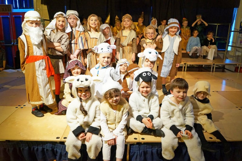 Cast members in Middle Rasen Primary School's Nativity production, Baa Baa Bethlehem.