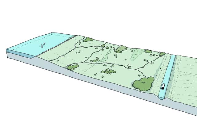 An illustration of the proposed reservoir embankment.
