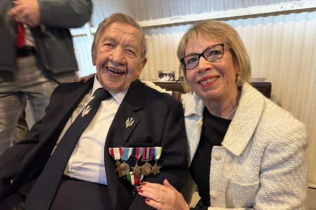 104-year-old Mieczyslaw Frackiewicz (John Franklin) cut the official ribbon, He is pictured with his daughter. Image: WLDC