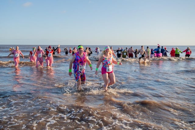 Lots of colourful costumes at the Mablethorpe New Year's Day Big Dip.