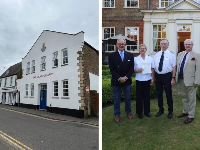 Joint-third place went to The Salvation Army and The White Hart Hotel, both of High Street. Pictured, representing the Salvation Army, are Major Michelle Woodhouse and Malcom Addis.