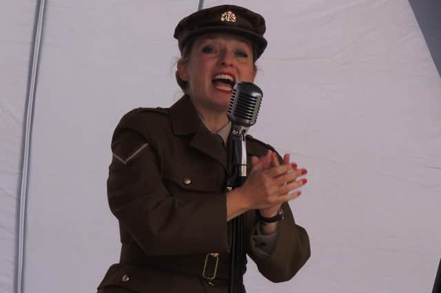 Singer Fiona Harrison performing for Sleaford 1940s day.