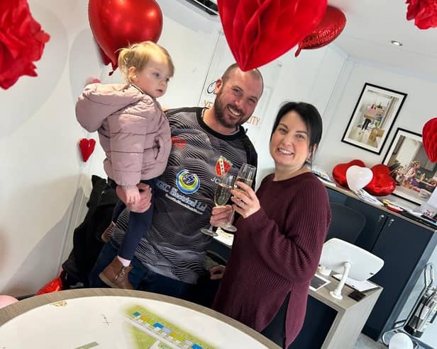 Love is in the air – Jamie Wray-Carter and Kathleen Curtin-Carter; the first buyers to reserve a home on Bellway’s new Brigg development, Buttercross Meadows.