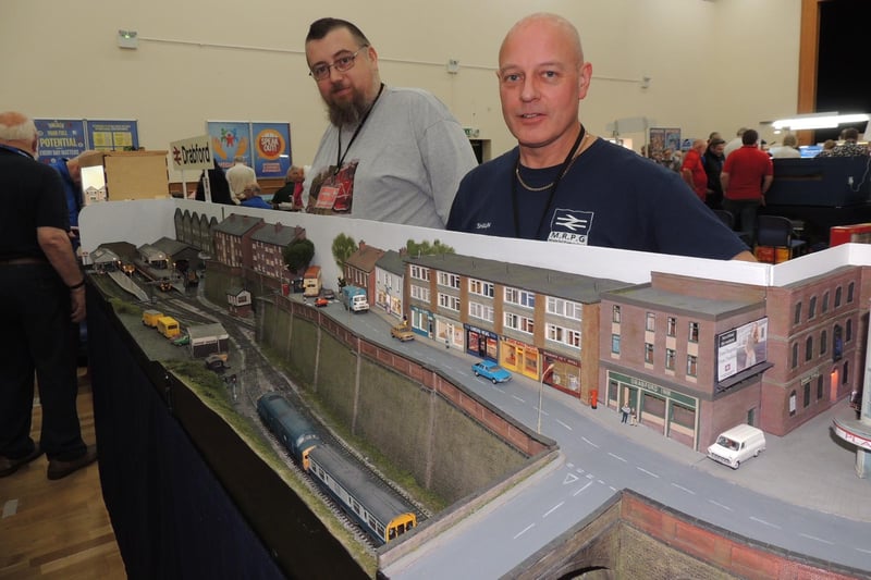 L-R Dave Paylor and Shaun Robson of Nottingham's Model Rail Project Group and their layout 'Drabford'.