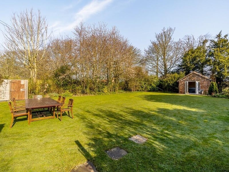 The garden with studio in the distance.