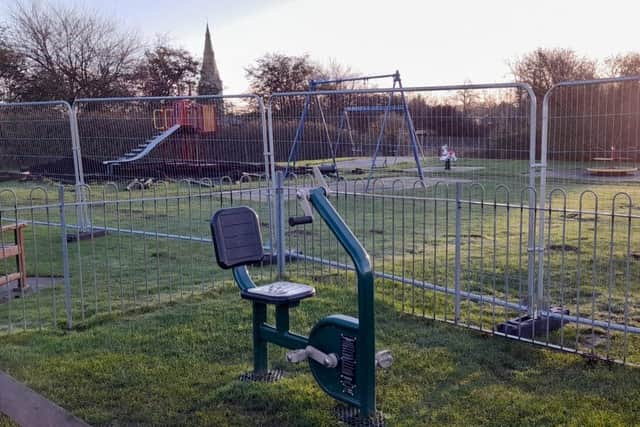 Work has begun to remove the existing bark pit around the climbing frame.