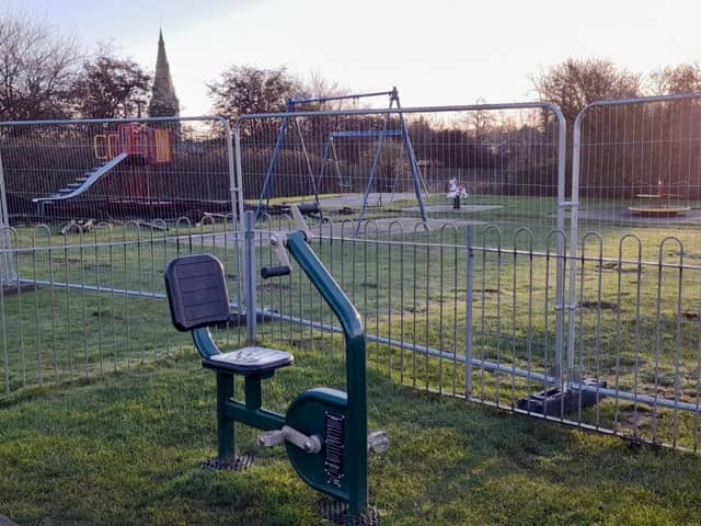 Work has begun to remove the existing bark pit around the climbing frame.