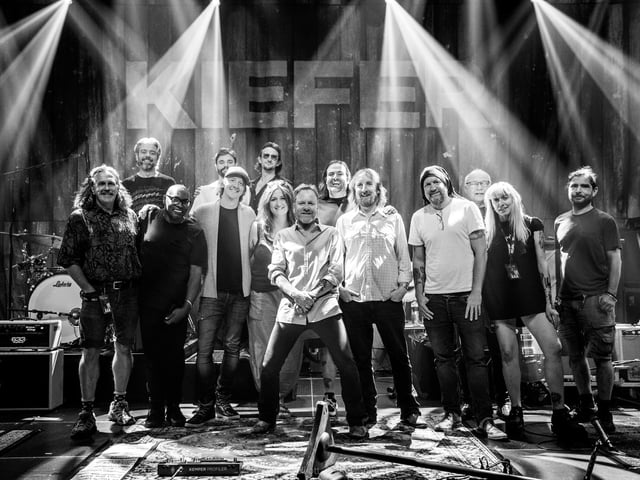 Kiefer Sutherland on tour with the band and crew, including Nathan. Photo: Beth Elliott