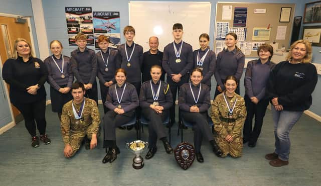 The Sleaford Air Cadets swimming team with their silverware.