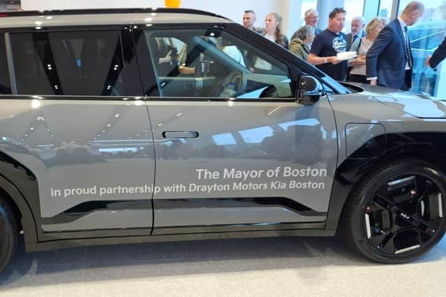 The message on the side of the Kia EV3 which will be used by the Mayor of Boston for mayoral duties in the year ahead.