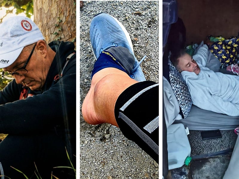 Some of Greg's lowest points - injuries, self doubt and sleeping where he could.
