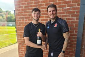 Billy Bradley (left) gets his man-of-the-match award after Saturday's game. Photo: STFC.