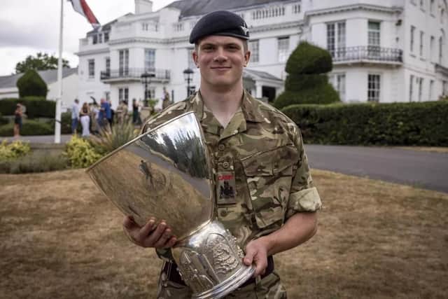 The UK's champion Army cadet, 17-year-old Heber Murtagh, of the Horncastle detachment, with his trophy.