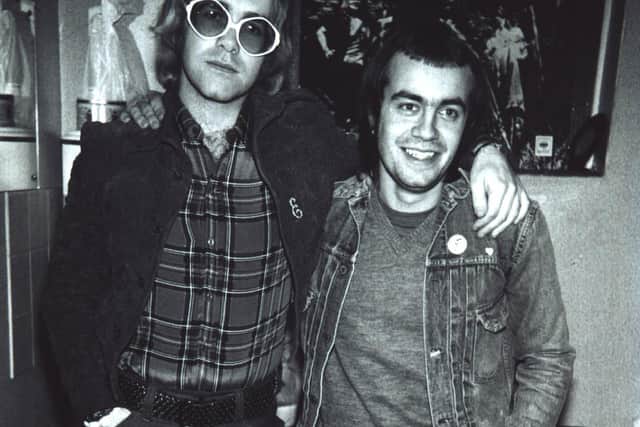 Elton John and songwriting partner Bernie Taupin at the Gliderdrome, in Boston, as photographed by Gary Atkinson.