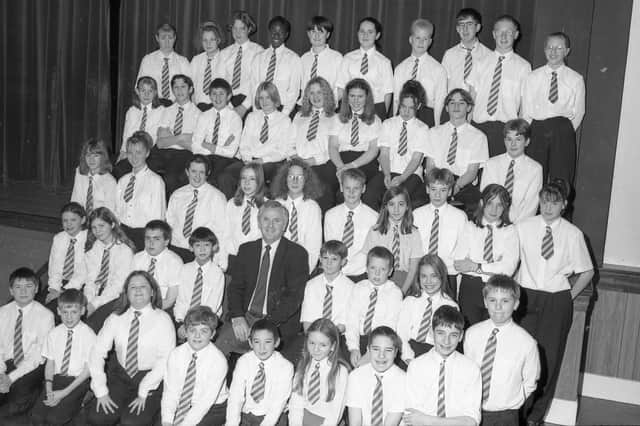 Junior prize-winners at Kirton Middlecott School’s prize-giving evening of 1997 with head teacher Gerald Walters.