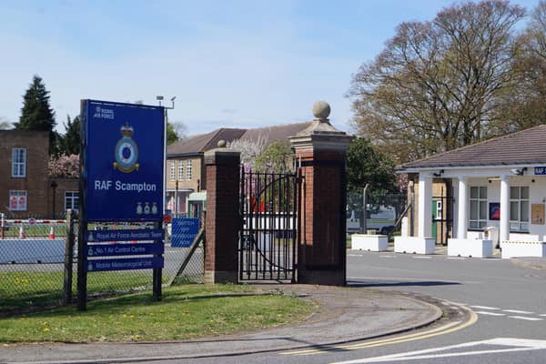 RAF Scampton's main gate before its closure earlier this year
