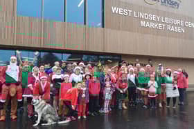 Santa fun runners ready for the off from the town's leisure centre.