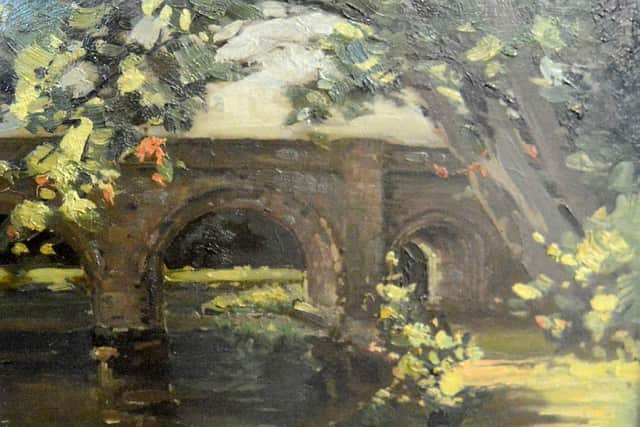 The 18th century Newsham Bridge on the Earl of Yarborough's Brocklesby Estate. A favourite Rollett subject.