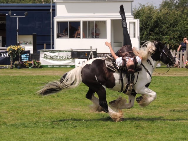 Trick riding action.