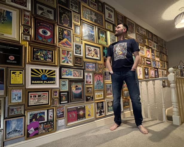 Matthew Shaw's 'Wall of Frame' makes him smile in the mornings. Photo: Keith Allott
