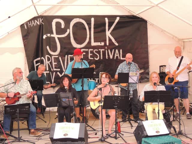 Sleaford Ukulele Orchestra take to the stage on Saturday afternoon..