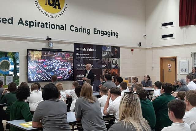 Lord Norton talked to pupils and staff in the main school hall