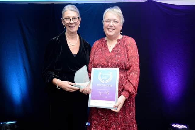 Jayne receiving her award at Celebrating Success Awards 2022 with Elaine Baylis, LCHS Chair.