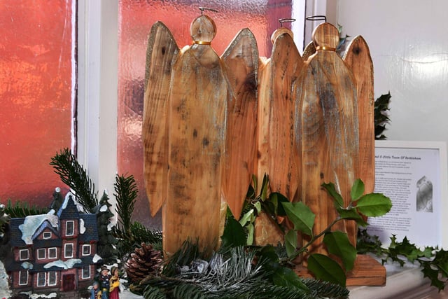 Angels carved by the Wainfleet Men's Shed on dislay at the Methodist Church.