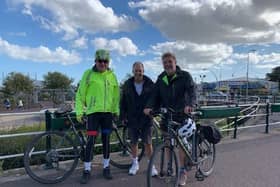 The team: (left to right) Dominic Hughes, Alan Grimadell, Jeremy Copestake, Chris Frost and Mike Copestake pictured in Derby at the start of the ride in October 2022.