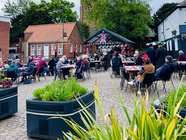 Market Rasen market place on VE Day.