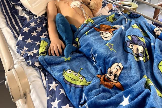 William pictured after his open heart surgery last year.
