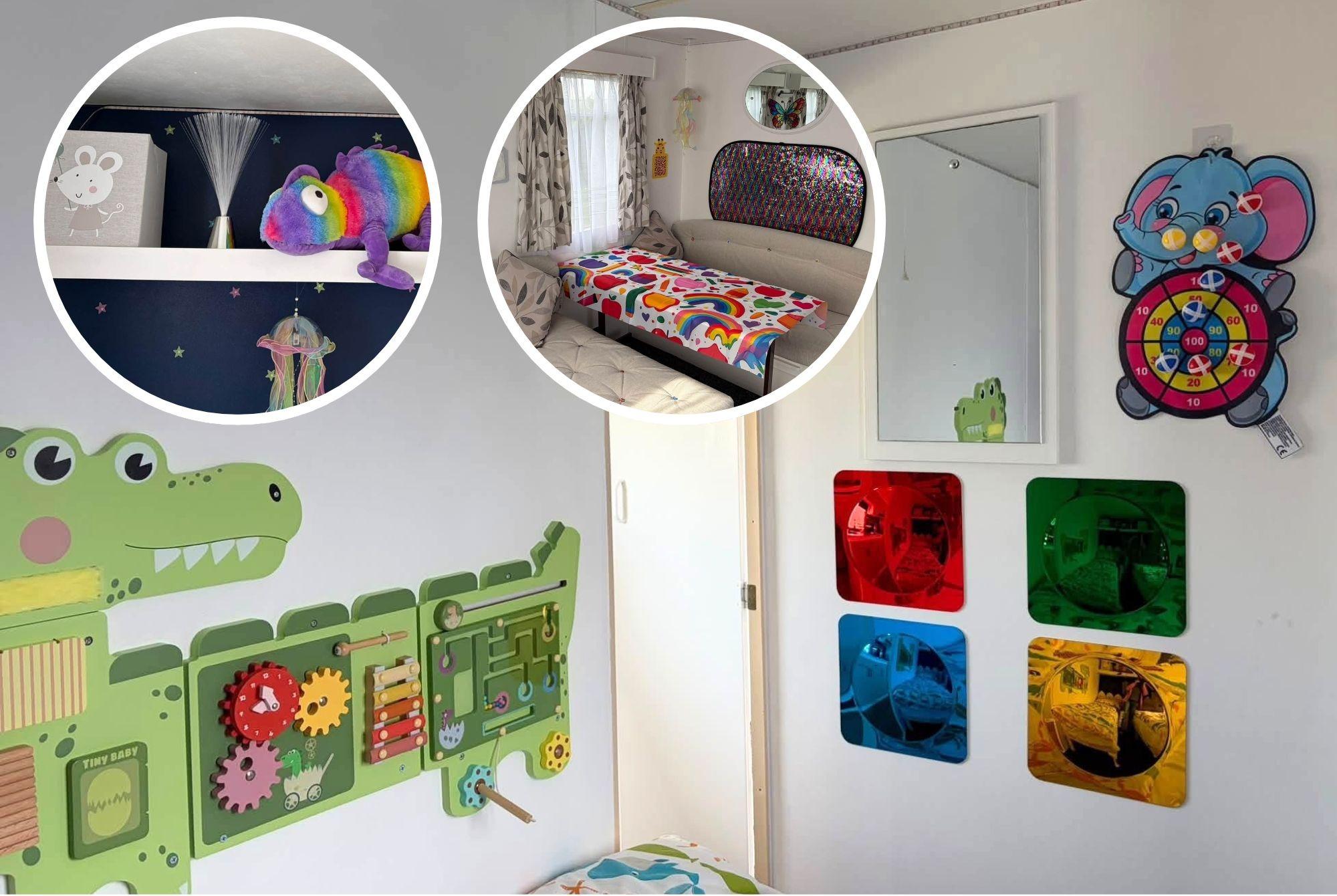 Some of the autism-friendly sensory features added to the children's room.