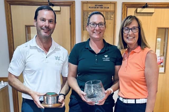 Mixed Exchange winners Kaye and Simon Champkins with Mel Gregory.
