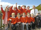 Pupils from St Andrew's CofE Primary school, Leasingham, with headteacher David Hodgson in 2012.