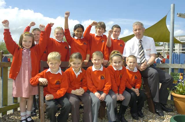 Pupils from St Andrew's CofE Primary school, Leasingham, with headteacher David Hodgson in 2012.