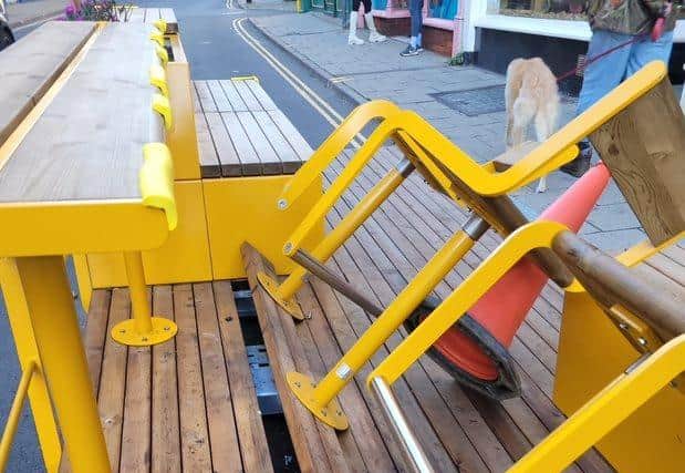 The damaged parklets.