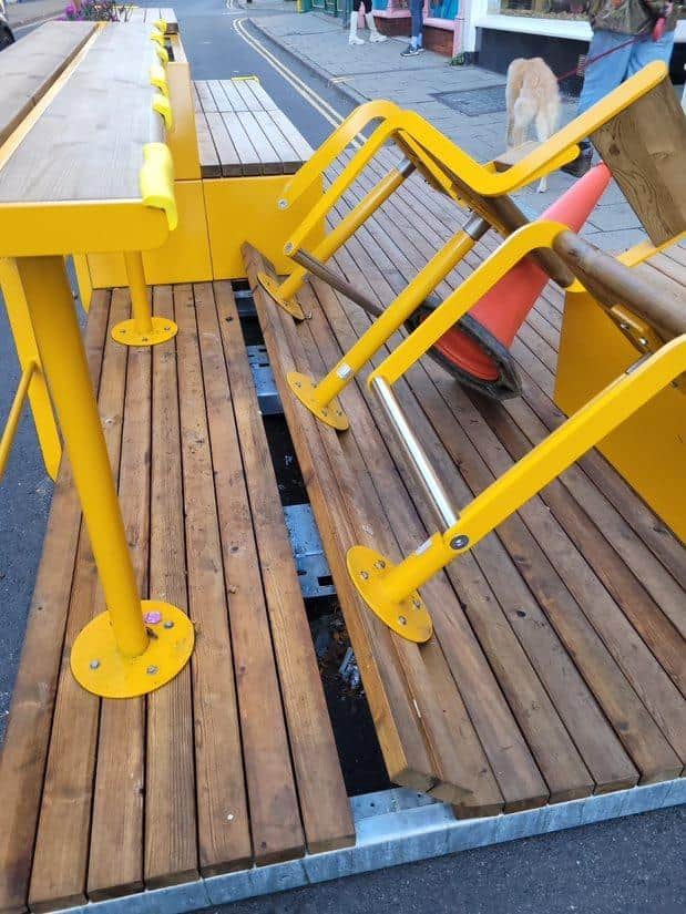 The damaged parklets.