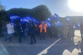 Teachers pictured on strike outside Haven High Academy on Wednesday morning.