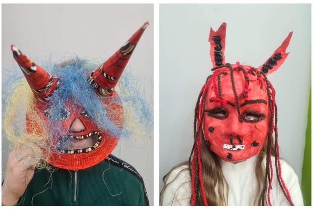 Two of the masks created for the upcoming festival in Boston.