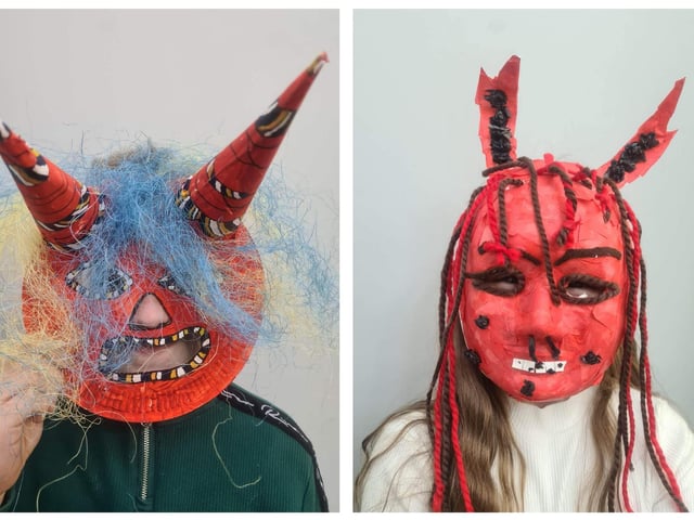 Two of the masks created for the upcoming festival in Boston.