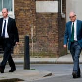 Chief Medical Officer Chris Whitty (L) with Britain's Chief Scientific Adviser Patrick Vallance (R) who will head up the Vaccine Taskforce.
(Photo by Tolga AKMEN / AFP) (Photo by TOLGA AKMEN/AFP via Getty Images)