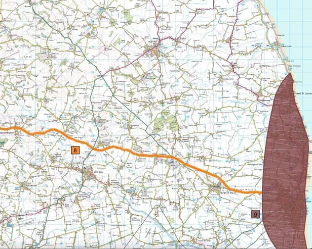 A map of the Lincolnshire Coastal Highway from Horncastle to Skegness. Image: LCC