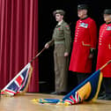A remembrance ceremony was also held at the concert. L-R Toby Grooby in period uniform, Chelsea pensioners Norman Bareham and Cliff Belsey, along with Martin Cox from Sleaford branch of the British Legion. Photo: David Dawson