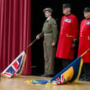 A remembrance ceremony was also held at the concert. L-R Toby Grooby in period uniform, Chelsea pensioners Norman Bareham and Cliff Belsey, along with Martin Cox from Sleaford branch of the British Legion. Photo: David Dawson