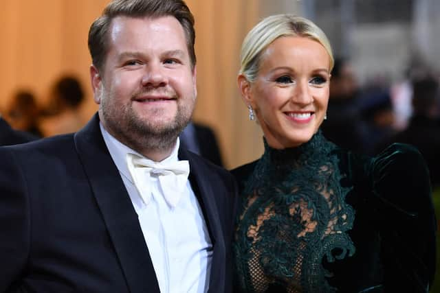 British actor and TV host James Corden and his wife Julia Carey arrive for the 2022 Met Gala at the Metropolitan Museum of Art on May 2, 2022, in New York. Photo by ANGELA WEISS/AFP via Getty Image